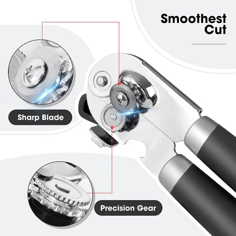 Beneno Heavy Duty Hand Can Opener Manual with Magnet, Durable Sharp Carbon Steel Blade Smooth Cutting, Big Effort-Saving Knob & Soft Grip Handle, Multifunctional Kitchen Tool with Bottle Opener, Black - Image 3